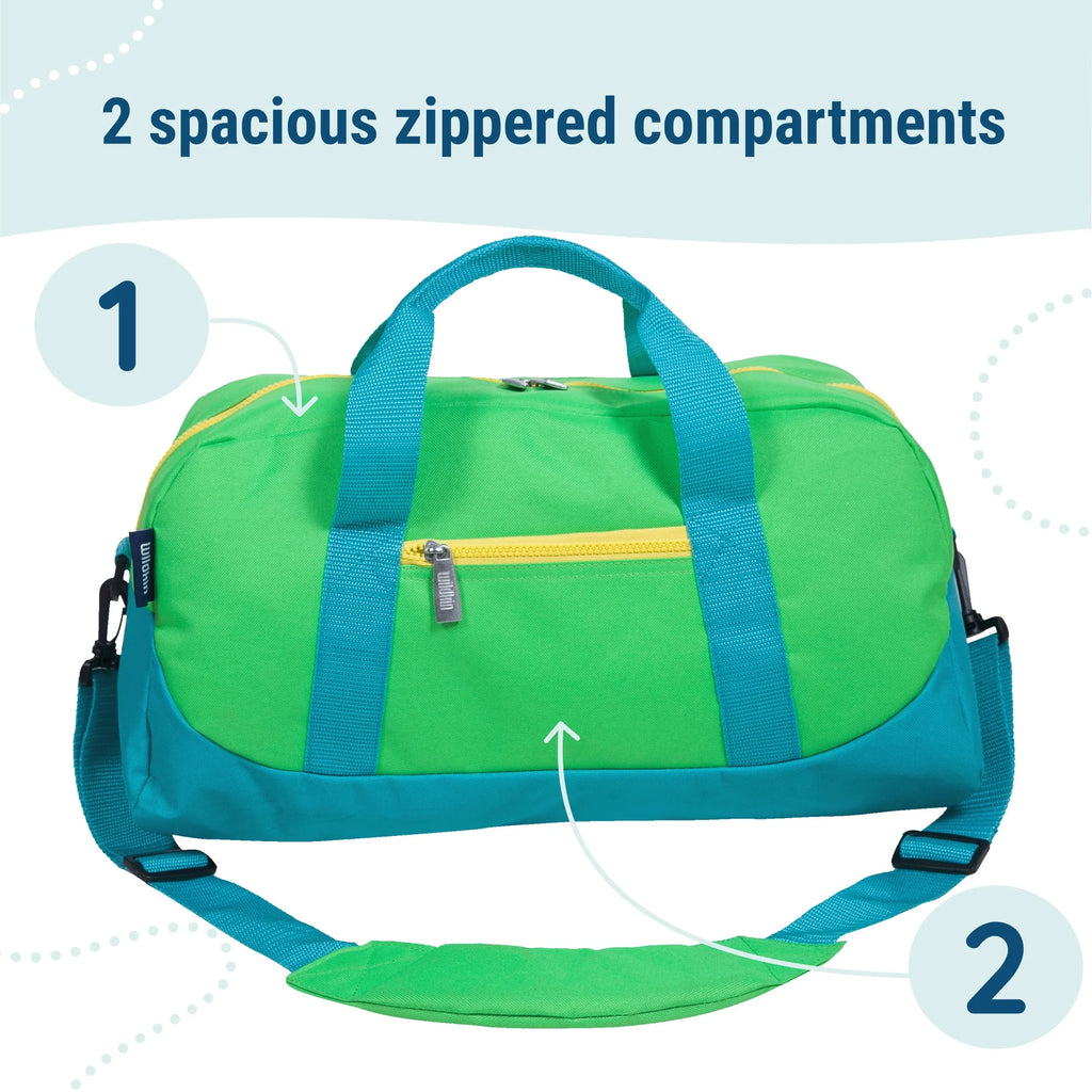 Kids Overnighter Duffel Bag for Boys & Girls, Features Two Carrying Handles and Removable Padded Shoulder Strap, BPA & Phthalate Free (Monster Green)
