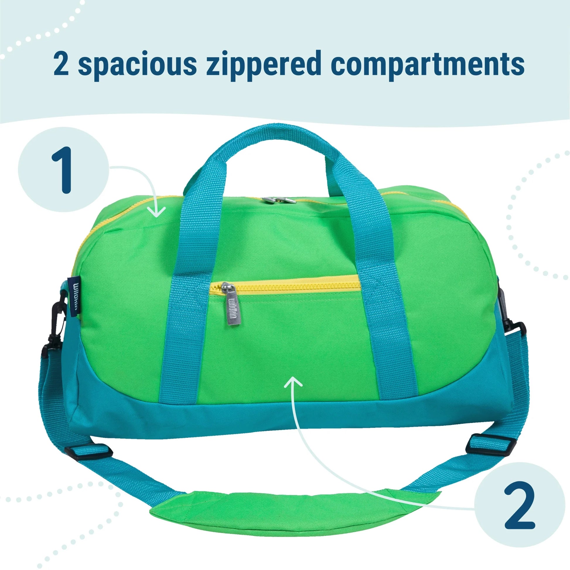 Kids Overnighter Duffel Bag for Boys & Girls, Features Two Carrying Handles and Removable Padded Shoulder Strap, BPA & Phthalate Free (Monster Green)