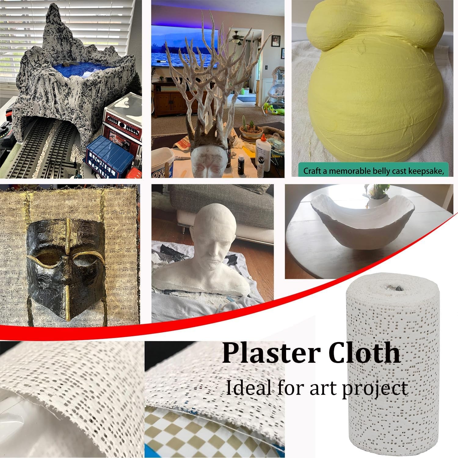 Professional Grade White Plaster Cloth Gauze Bandage Rolls - 6 Pack for Art Projects, Sculptures, and Crafting (4 Inch x 15 Feet Each, Total 90 Feet)