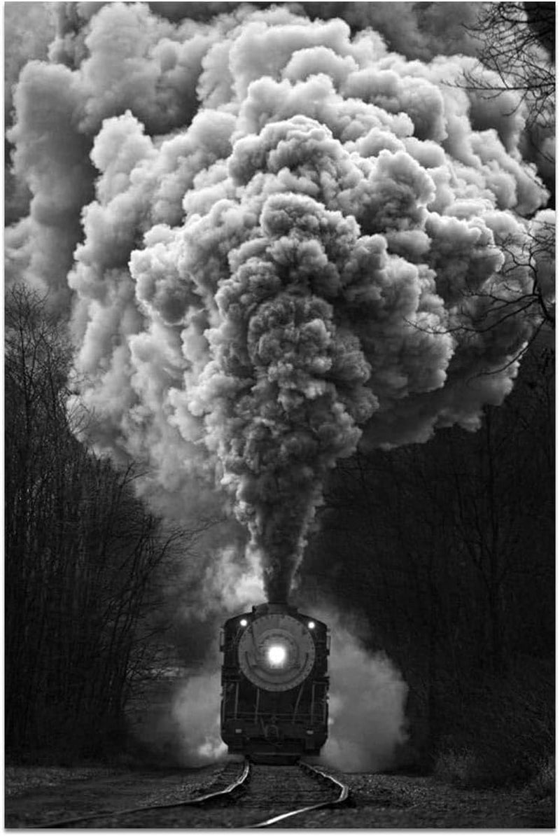 Black and White Pictures - Vintage Steam Train Canvas Wall Art Poster - Retro Painting Modern Rustic Artwork Print Wall Decor Gift for Living Room Bedroom Bathroom Home Farmhouse, 12"X18" No Frame