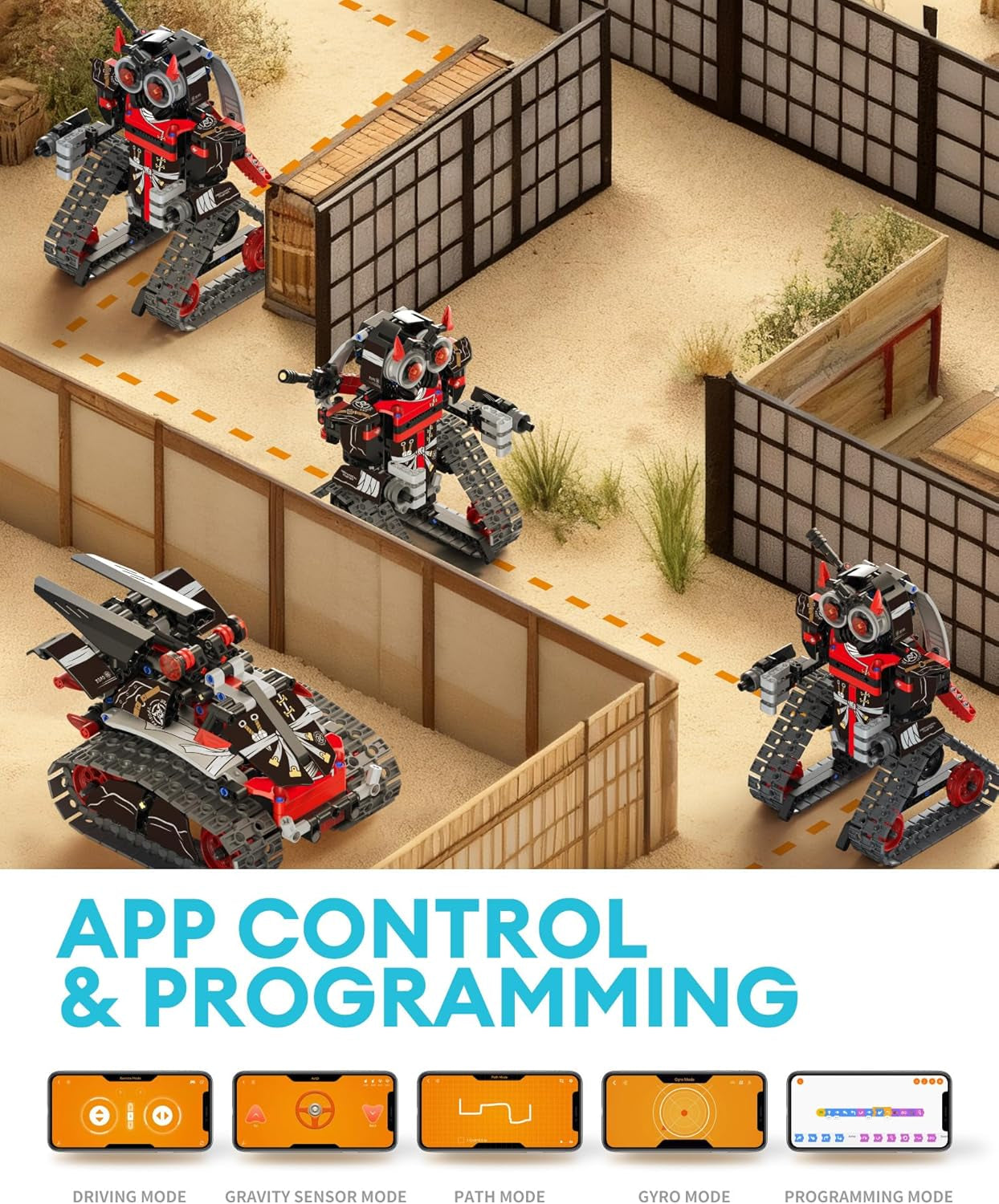 5-in-1 STEM Remote-Controlled Robot Building Kit with APP, Samurai/Ninja Blocks, 419 Pieces, Educational DIY Erector Set for Children Ages 6 and Up