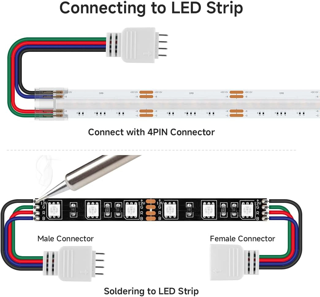 BTF-LIGHTING 10 Pairs 17cm 4-Pin JST SM 22AWG Wire Cable Male/Female Connectors for FCOB COB RGB LED Strip Lighting