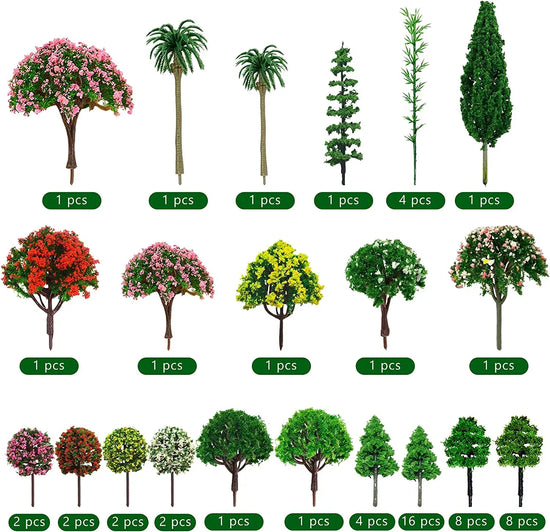 Set of 60 miniature artificial trees for train scenery and dioramas, ideal for DIY crafts and model building by MYUE.