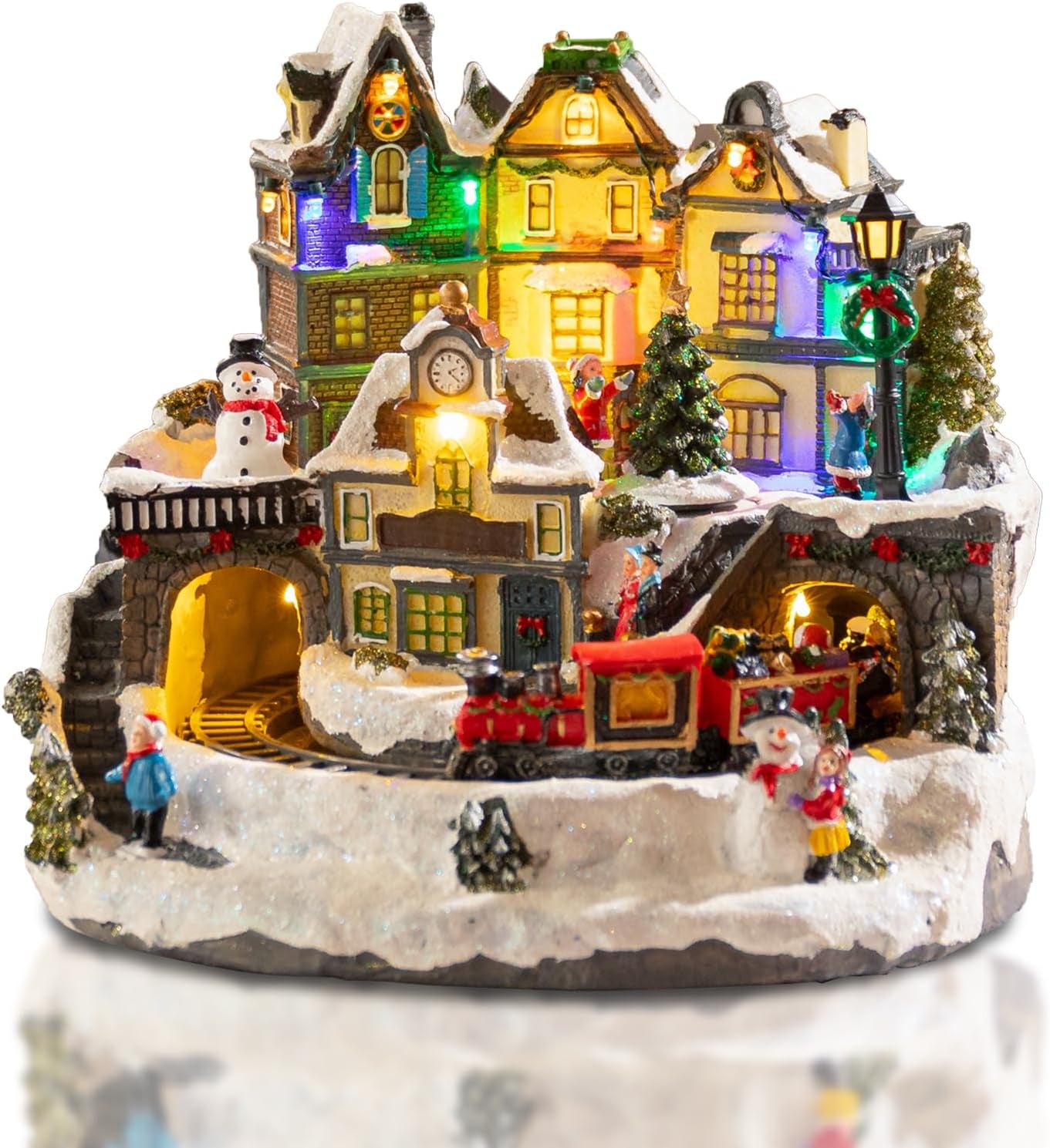 Christmas Village Decor Set with Train and LED Lights