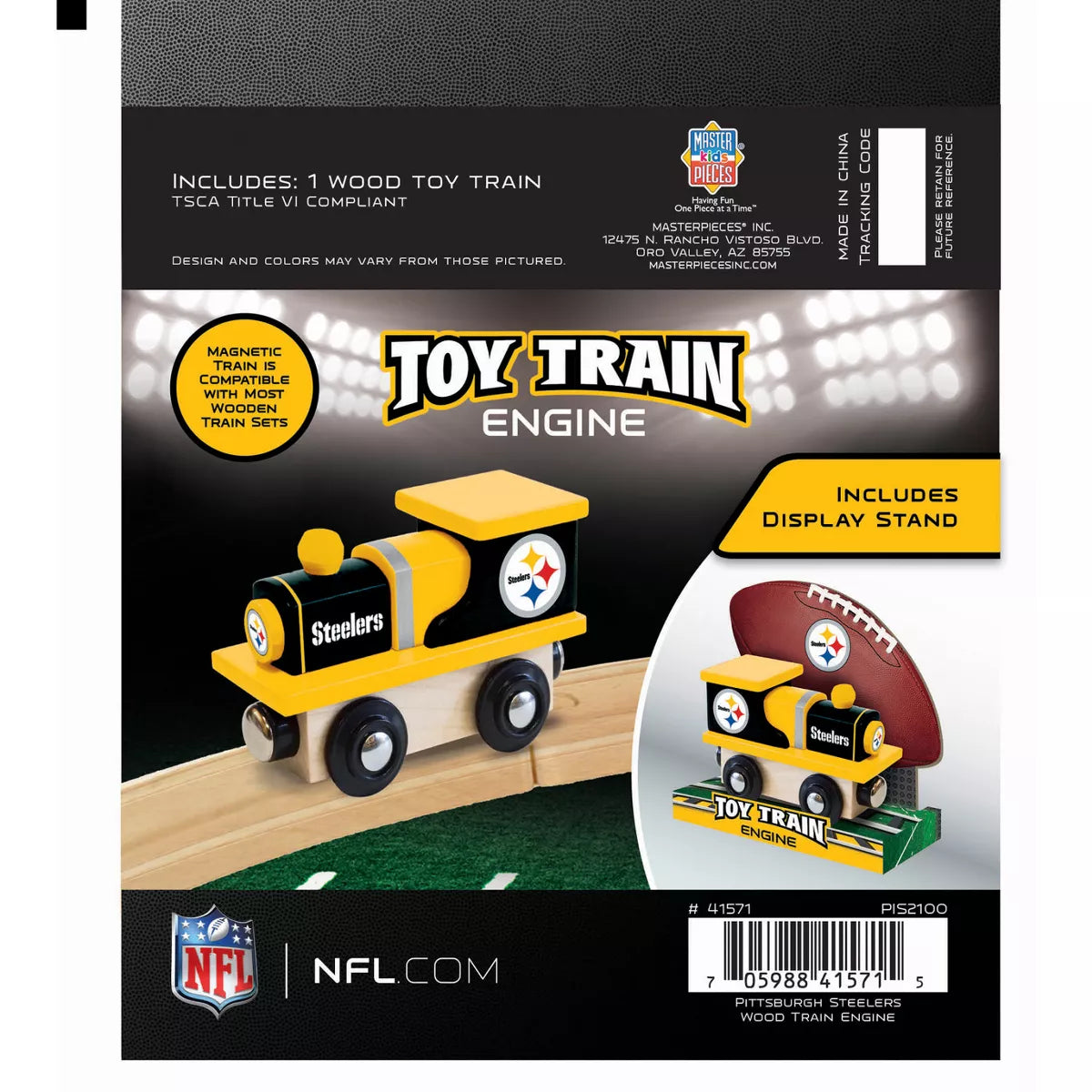 Masterpieces Officially Licensed NFL Pittsburgh Steelers Wooden Toy Train Engine for Kids