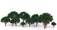 Miniature yellow trees set for N scale model trains and fairy gardens, featuring 20 mixed model trees by Angoily.