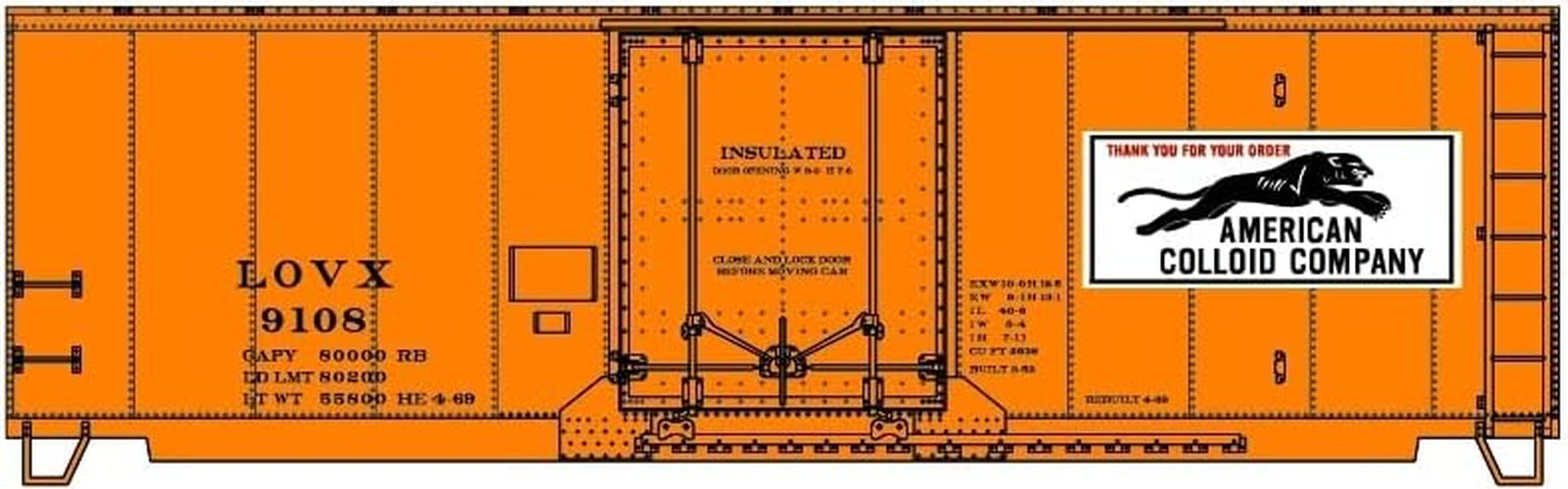 HO Scale 40' Insulated Steel Boxcar, COLLD, Yellow with Panther Design, ACU81411