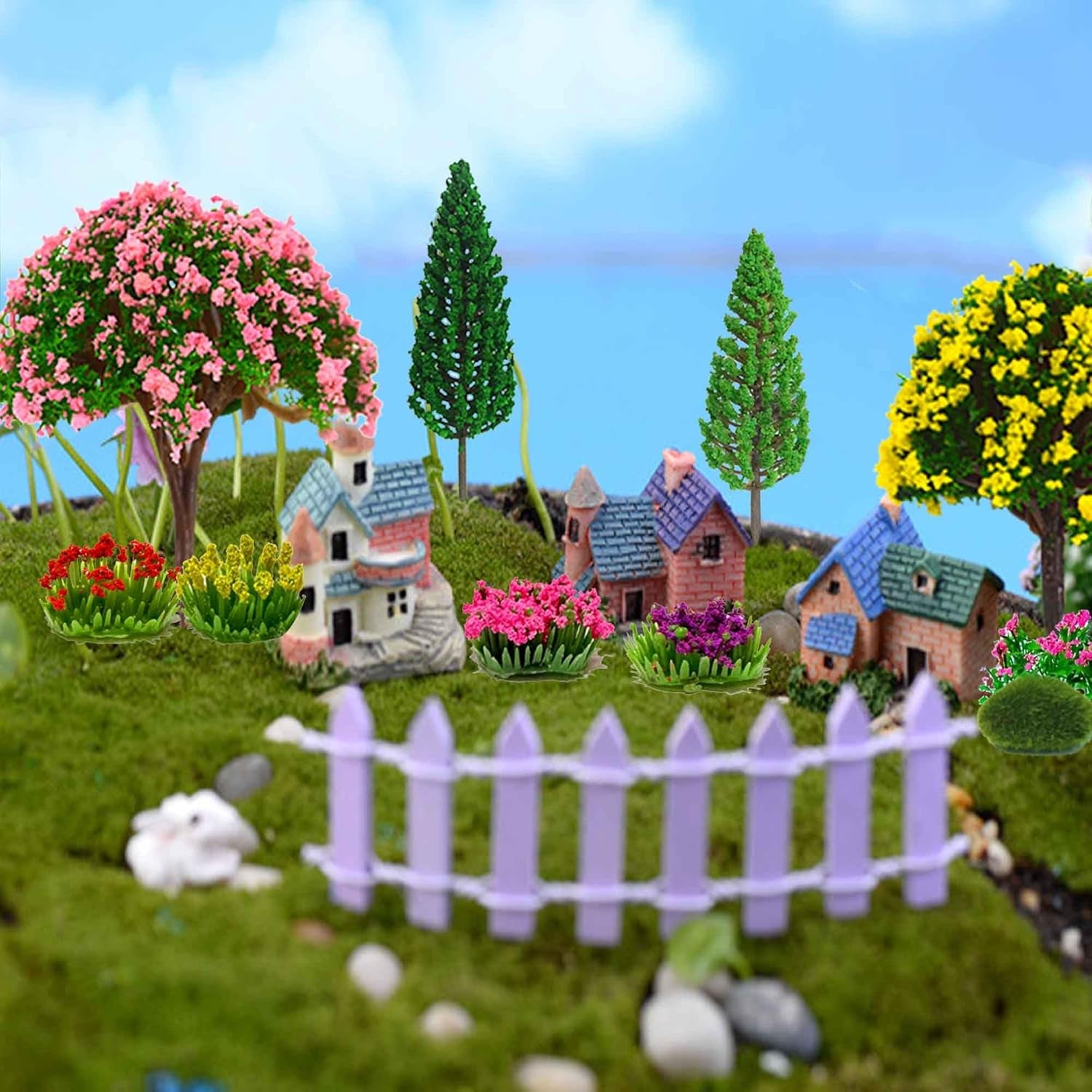 32-Piece Assorted Artificial Miniature Flower Trees for DIY Crafting and Landscape Diorama Scenery Decoration