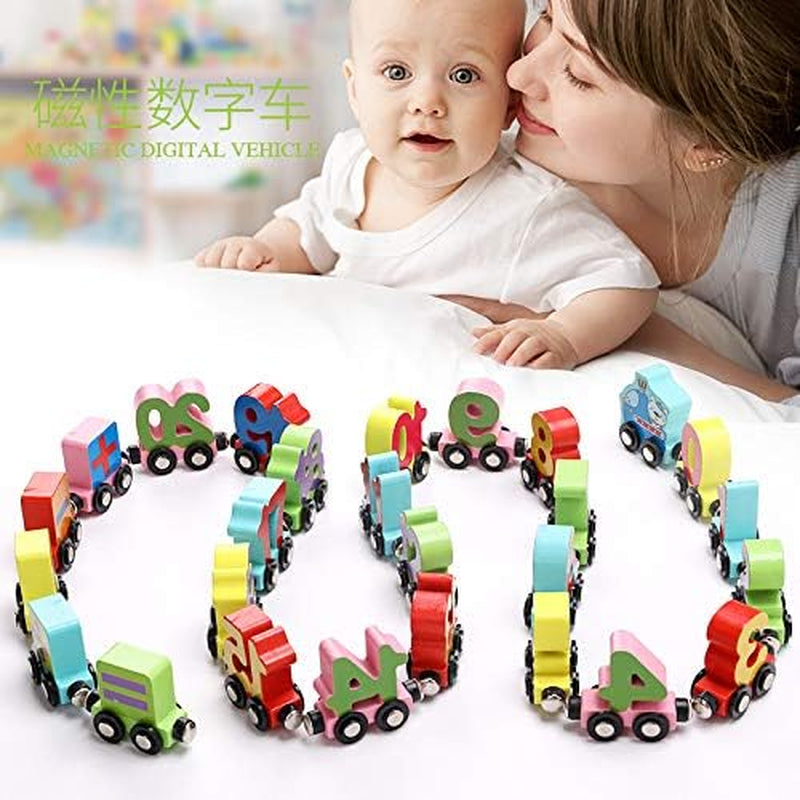 Wooden Trackless Trains Set, Alphabets Numbers Magnetic Train Cars for Children Early Educational (Number Train)