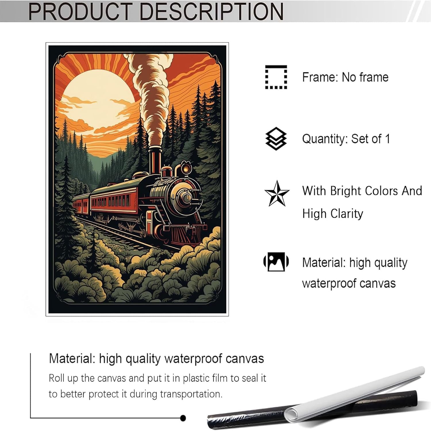 Generic Vintage Steam Train Posters Canvas Wall Art Retro Nostalgic 90S Old Train Prints Painting for Living Room Dorm Bedroom Apartment Wall Decor 12X16 in Unframed