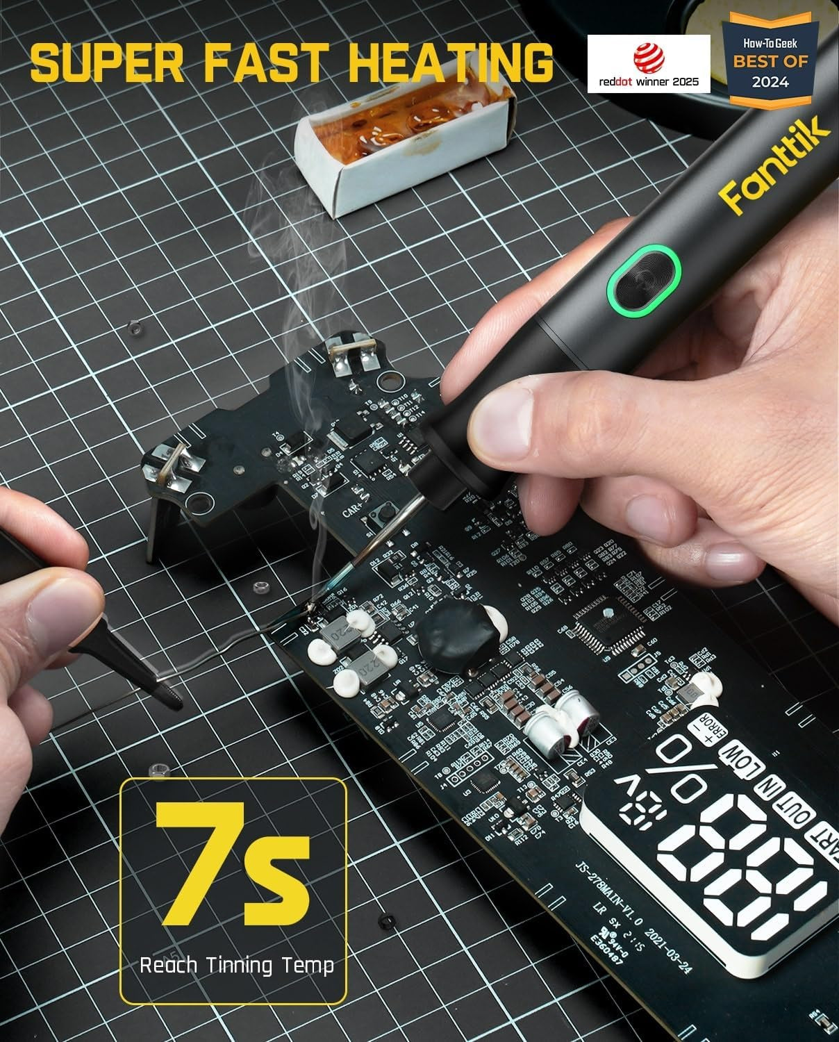 Fanttik T1 Max Cordless Soldering Iron Kit with Rapid Heating, Auto Sleep Feature, Precision Tips, and 360° Swivel Stand for Detailed Repairs