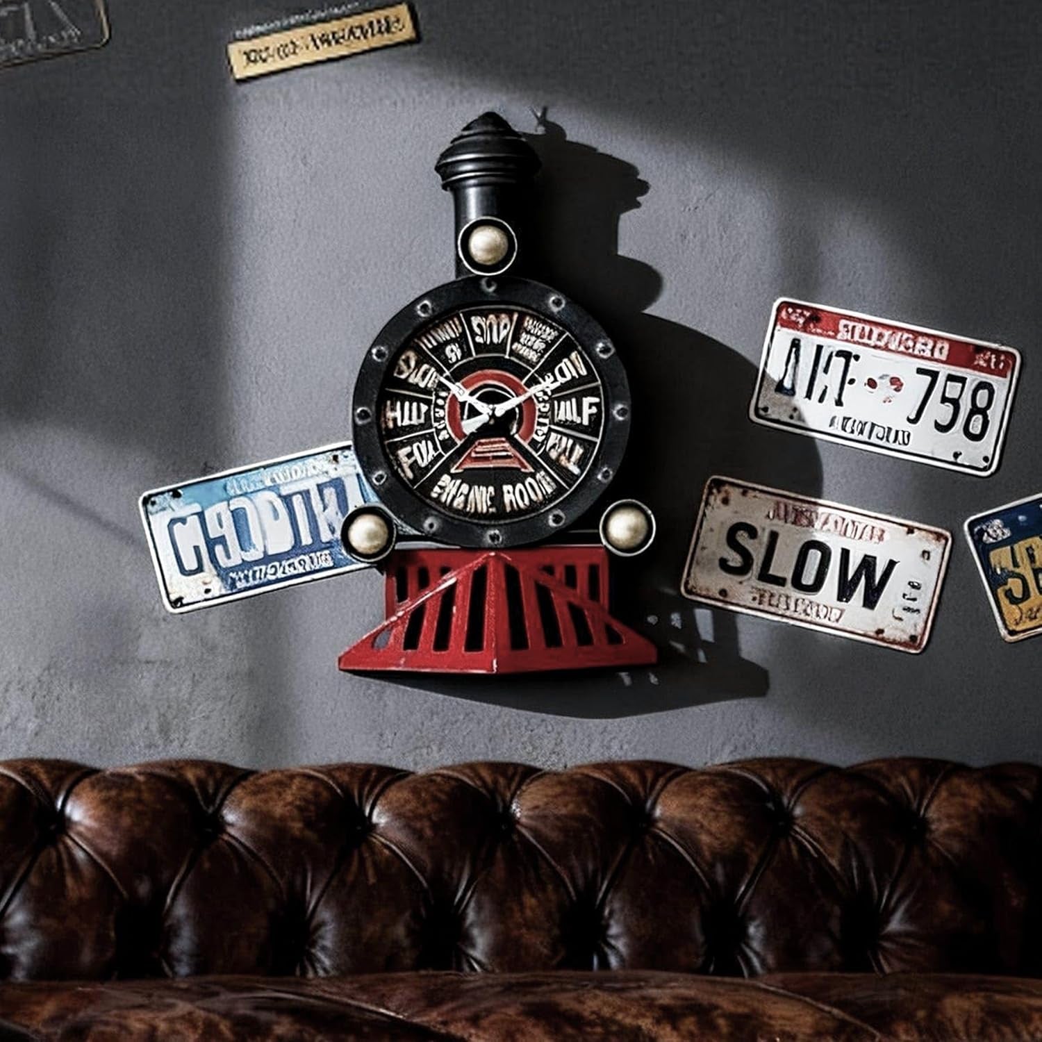 YOUKI Vintage Train Wall Decor,Steampunk Clock,Train Gifts for Men,Man Cave Clock,Wall Art for Office Bedroom