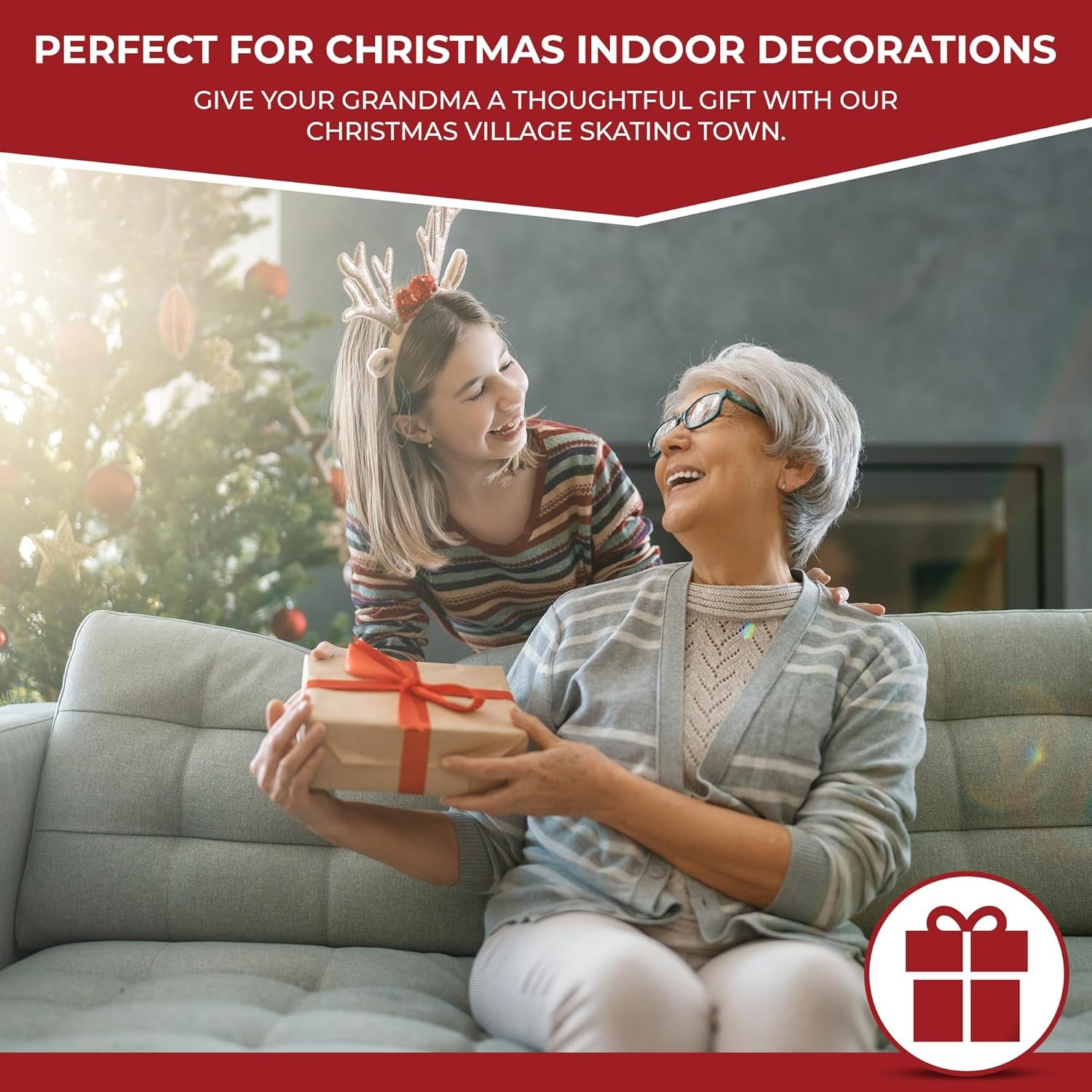 Animated Christmas Village Skating Town with Music & Lights