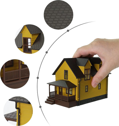 Pre-Assembled HO Scale 1:87 Contemporary Yellow Residential House Model for Train Layout Diorama - JZHO01