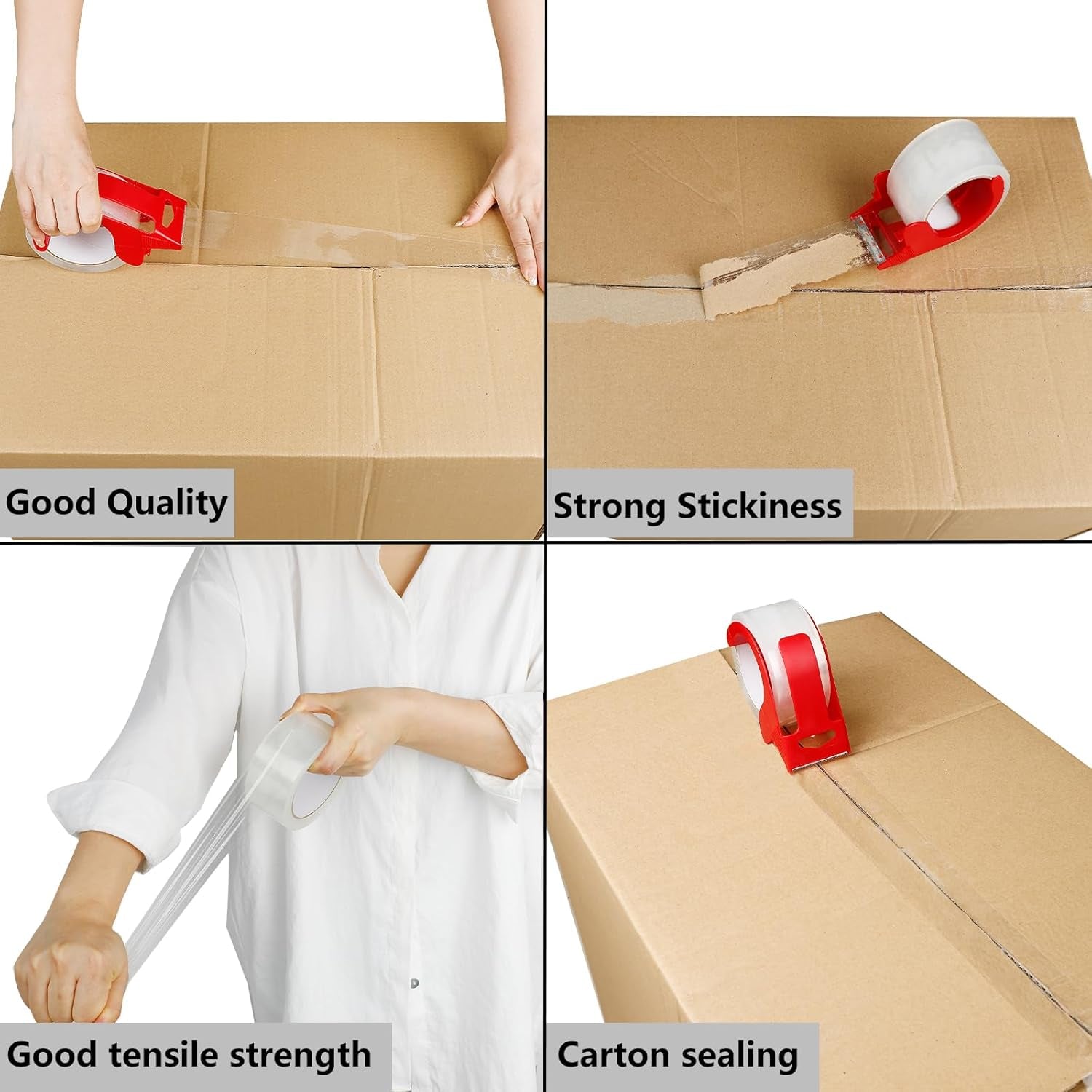 2-Pack Heavy Duty Clear Packing Tape with Dispenser - 2.7 Mil, 1.88" x 55 Yards, Strong Adhesive for Moving Boxes and Packaging