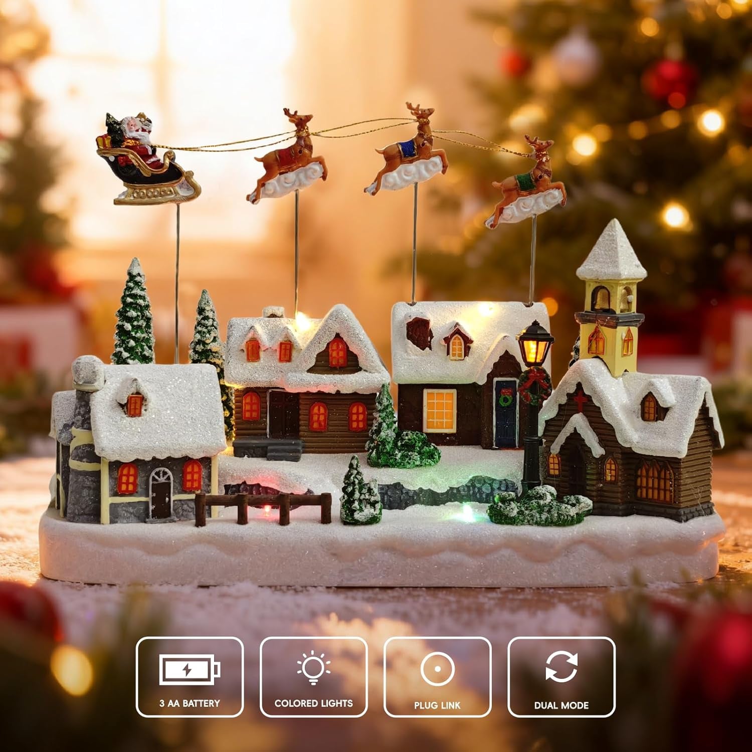 Animated Christmas Village with Santa Sleigh