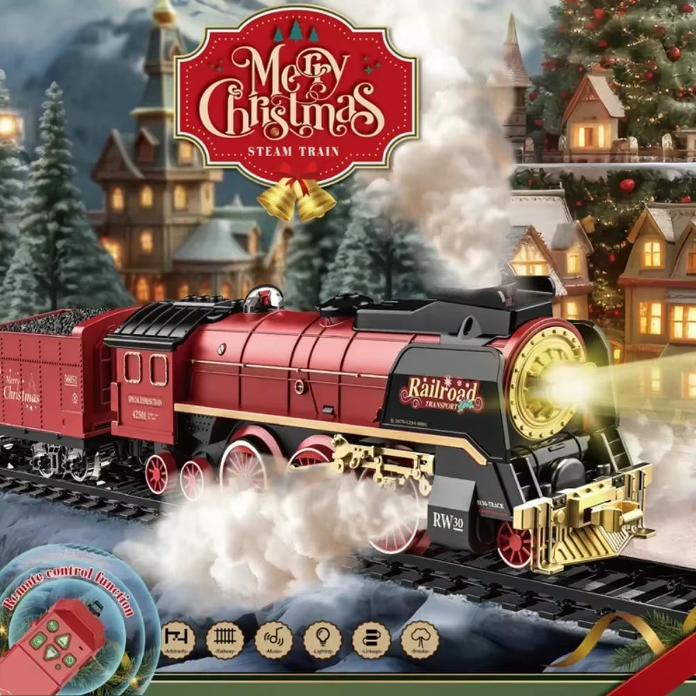 Christmas Electric Steam Train Set with Remote Control & Lights - Perfect Holiday Gift for Kids!