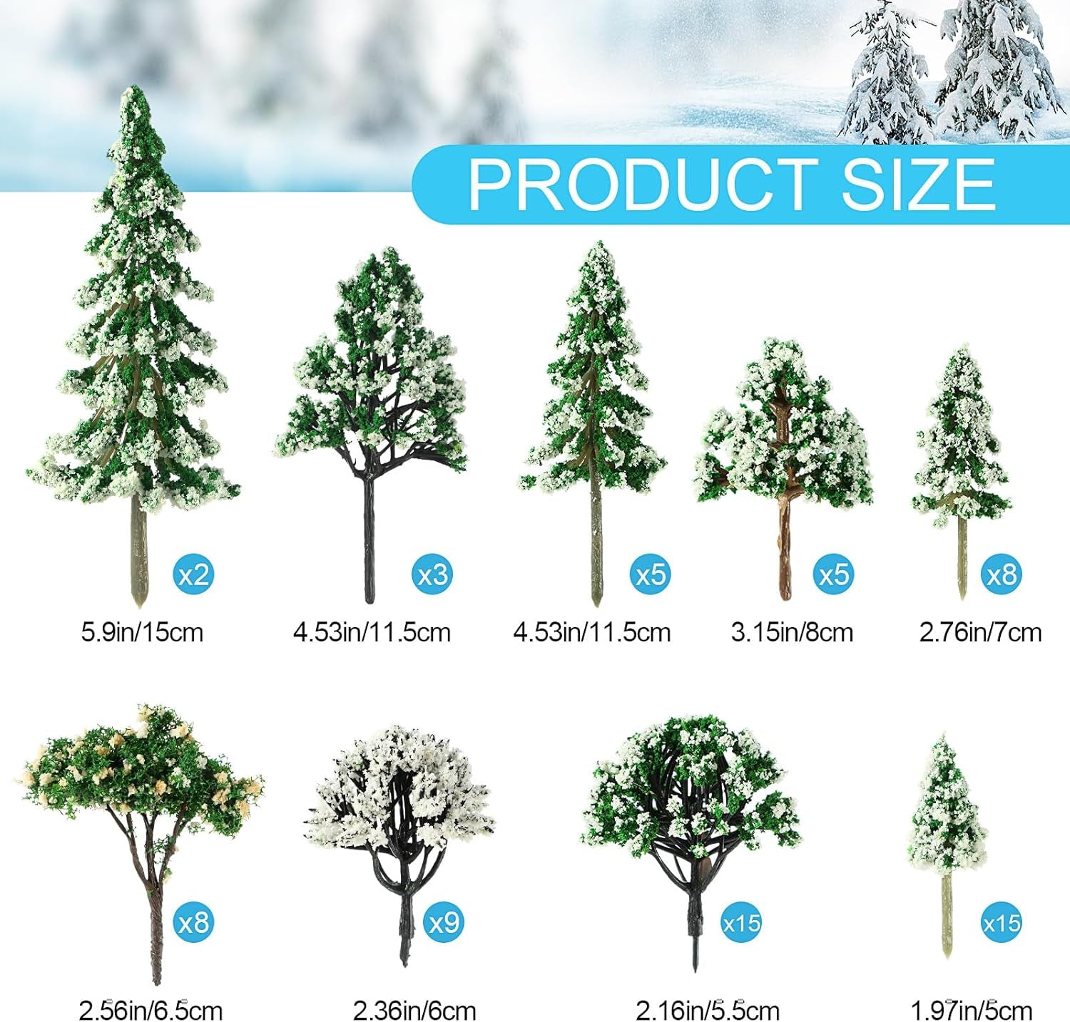 Skylety 70-Piece Assorted Miniature Model Trees (1.2-6.3 Inches) for Diorama, Train Scenery, and Architectural Model Building - Natural Green Fake Plants