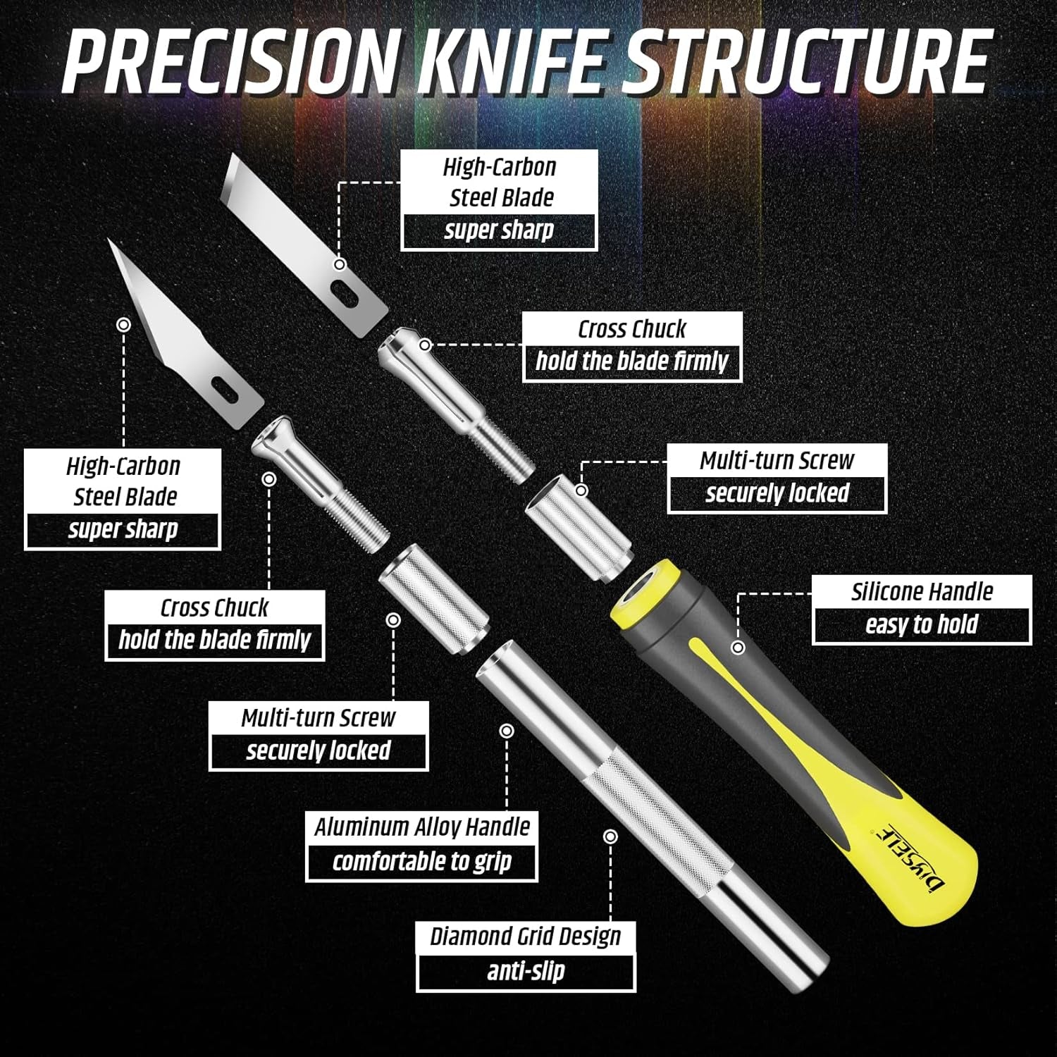 DIYSELF 16-Piece Craft Knife Set, Exacto Knife Set, 3-Piece Hobby Knife with 10-Piece Exacto Knife Blades, Precision Art Knife for Pumpkin Carving, Modeling, Exactly Knife, Pumpkin Carving Tools