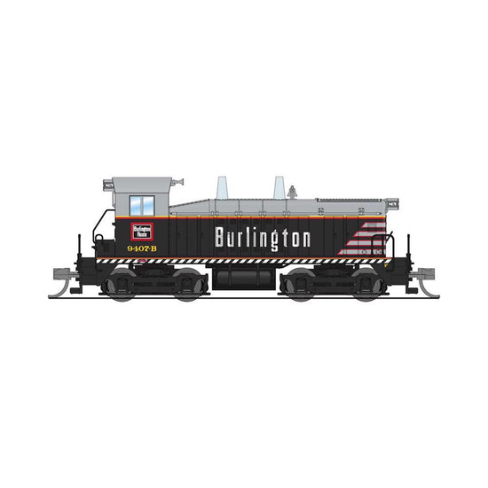N Scale EMD NW2 Burlington Billboard Locomotive CBQ 9412-B by BLI7487, detailed model with black and yellow paint, realistic design