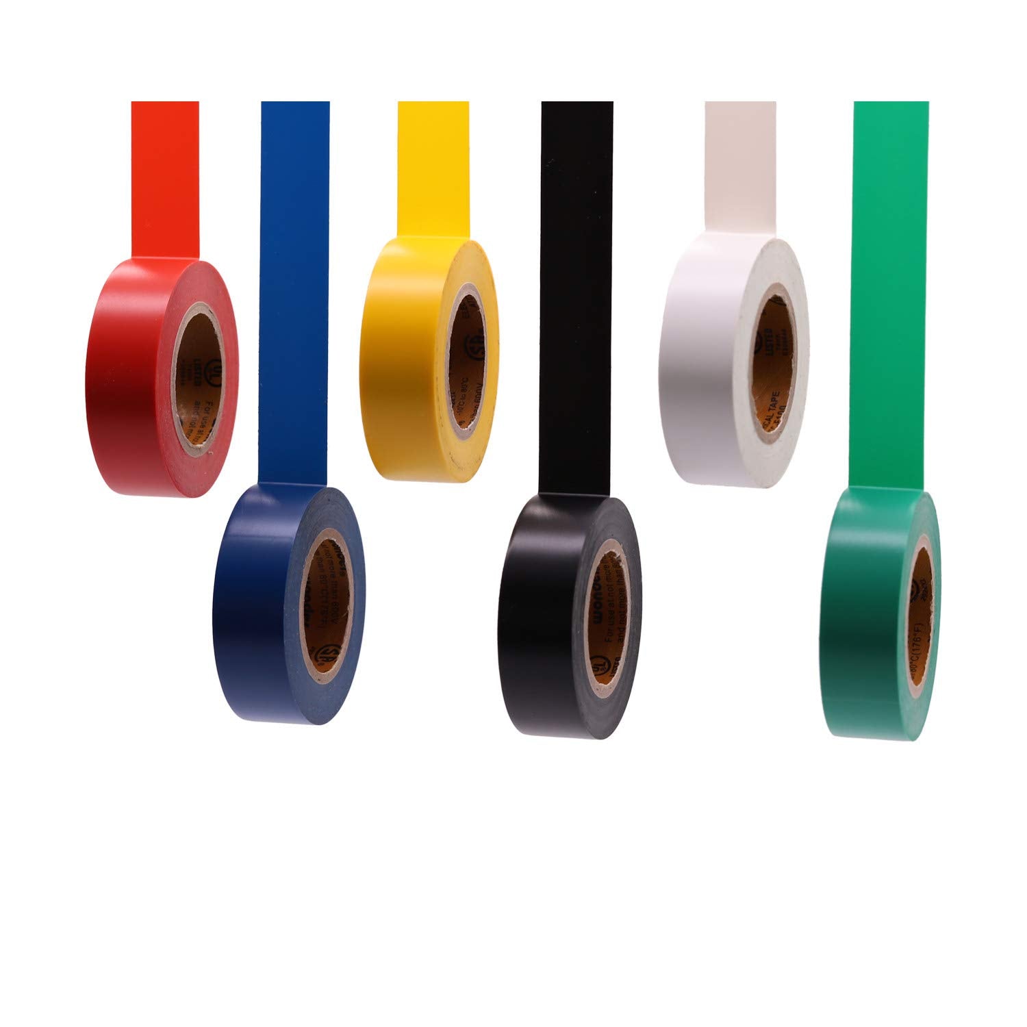 Multicolor Electrical Tape Set - 6 Pack, 0.7 Inch x 30 Feet, 600V Voltage Rating, Dustproof Adhesive for Home and Automotive Wiring