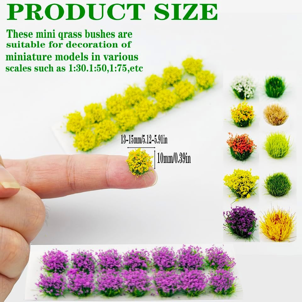 140-Piece DIY Miniature Colorful Flower Cluster Self-Adhesive Vegetation Groups for Train Landscape, Railroad Scenery, Military Layouts, and Dioramas