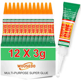 48-pack of WOUSEDO 3G clear cyanoacrylate adhesive for wood, rubber, leather, plastic, metal, and jewelry crafting.