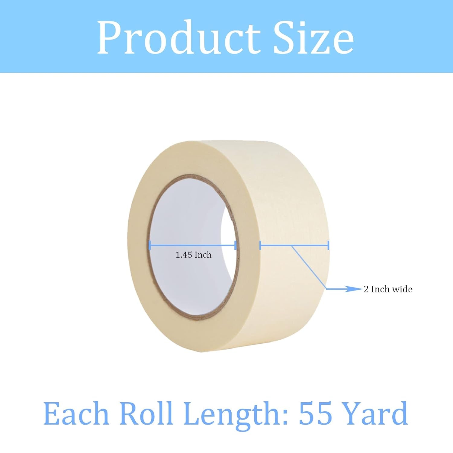 Lazybug Studio Wide Masking Tape - 2 Inch x 55 Yards, 4 Roll Pack for General Purpose Use, Totaling 220 Yards
