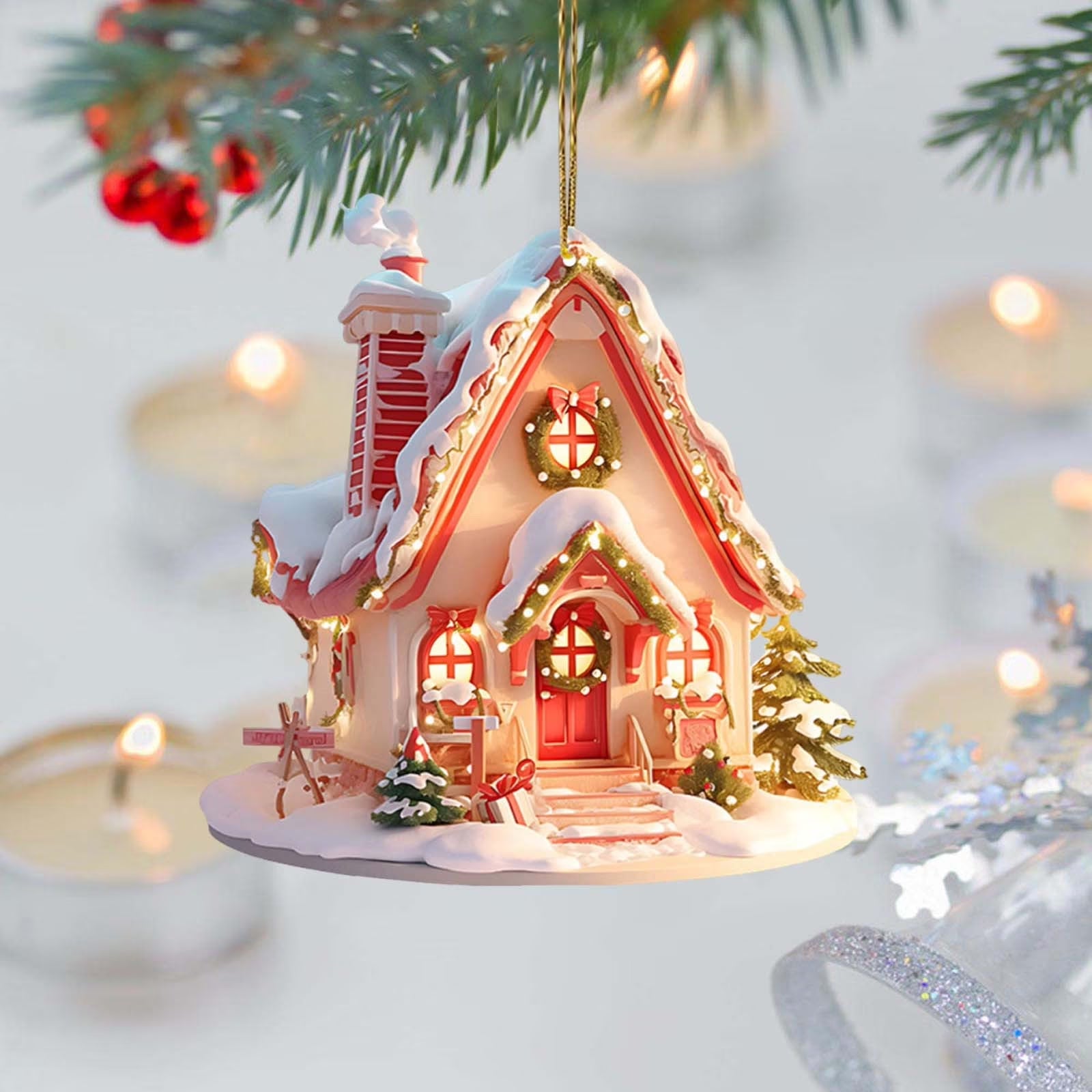 2025 Gingerbread House Acrylic Ornaments for Christmas - 2D Hanging Decorations for Holiday Trees and Home Décor