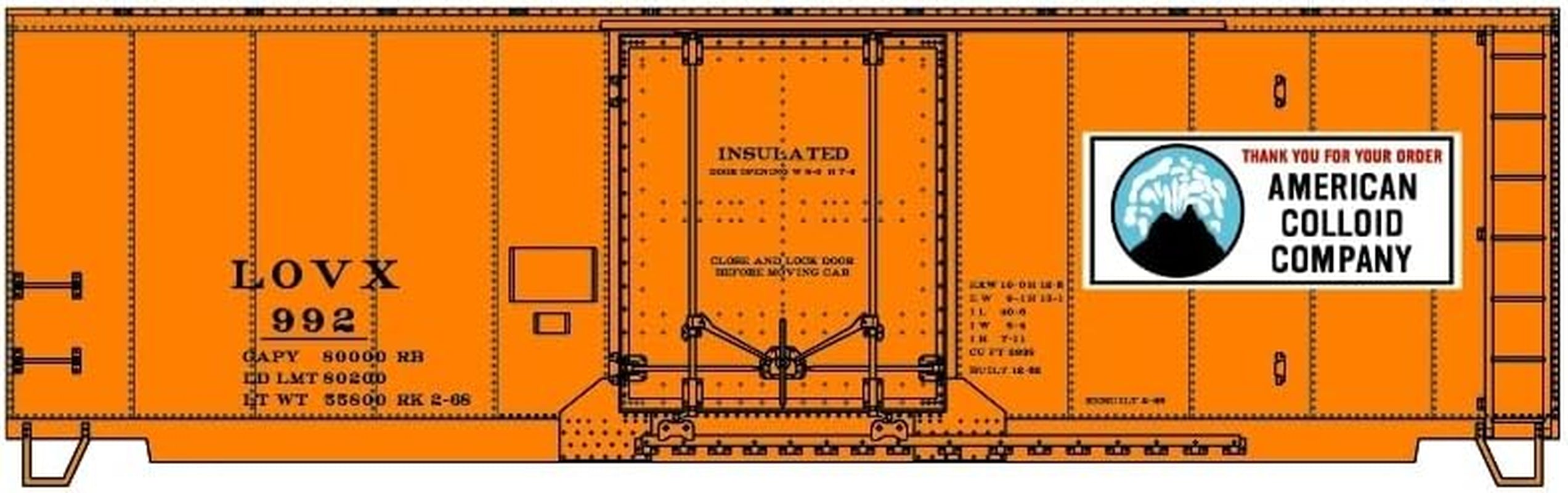 HO Scale 40' Steel Boxcar - American Colloid Company/Lovx #992 Model Kit