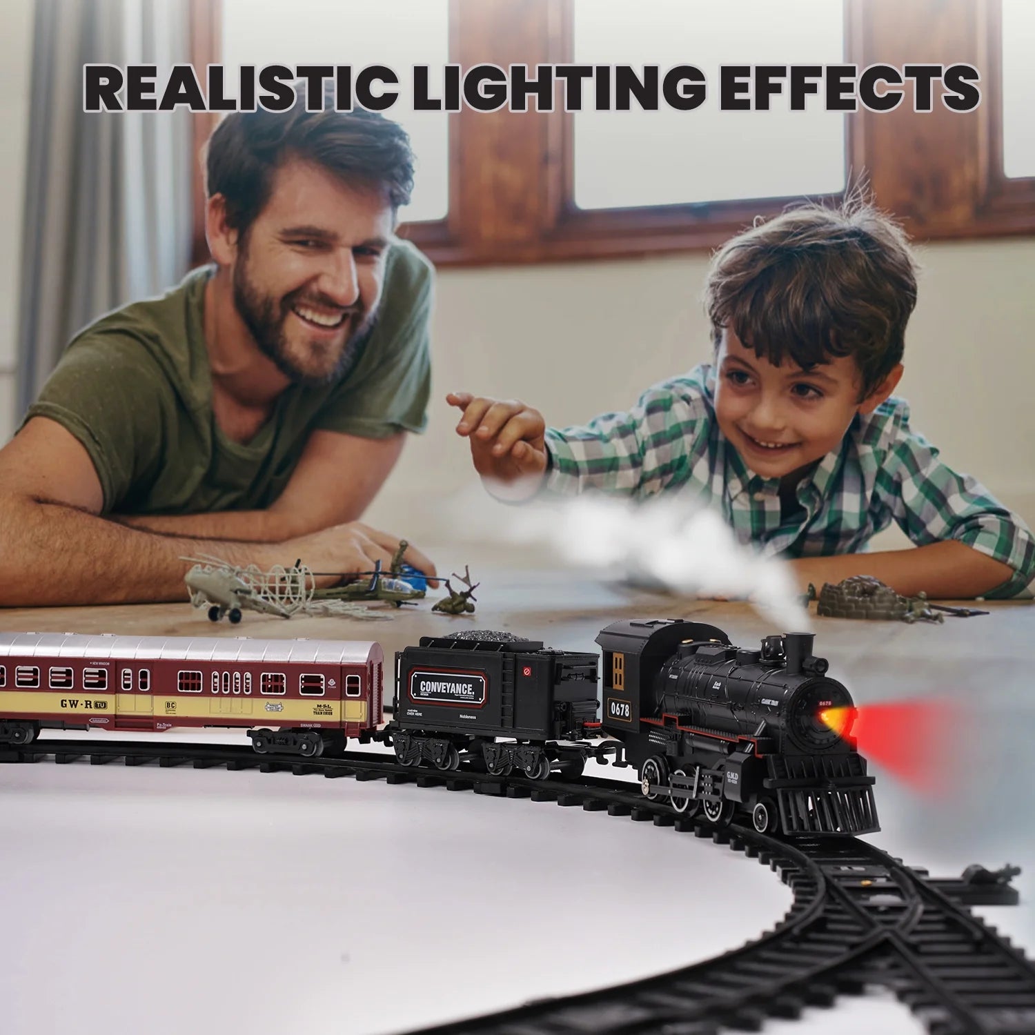 Ultimate Remote-Controlled Electric Train Set with AUOSHI Steam Locomotive - Lights, Sounds & Cargo Fun for Kids 5+!