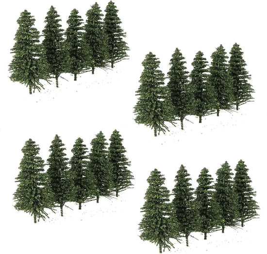 Set of 40 dark green pine model cedar trees for HO scale railroad scenery, 2.72 inches tall, ideal for landscape modeling.