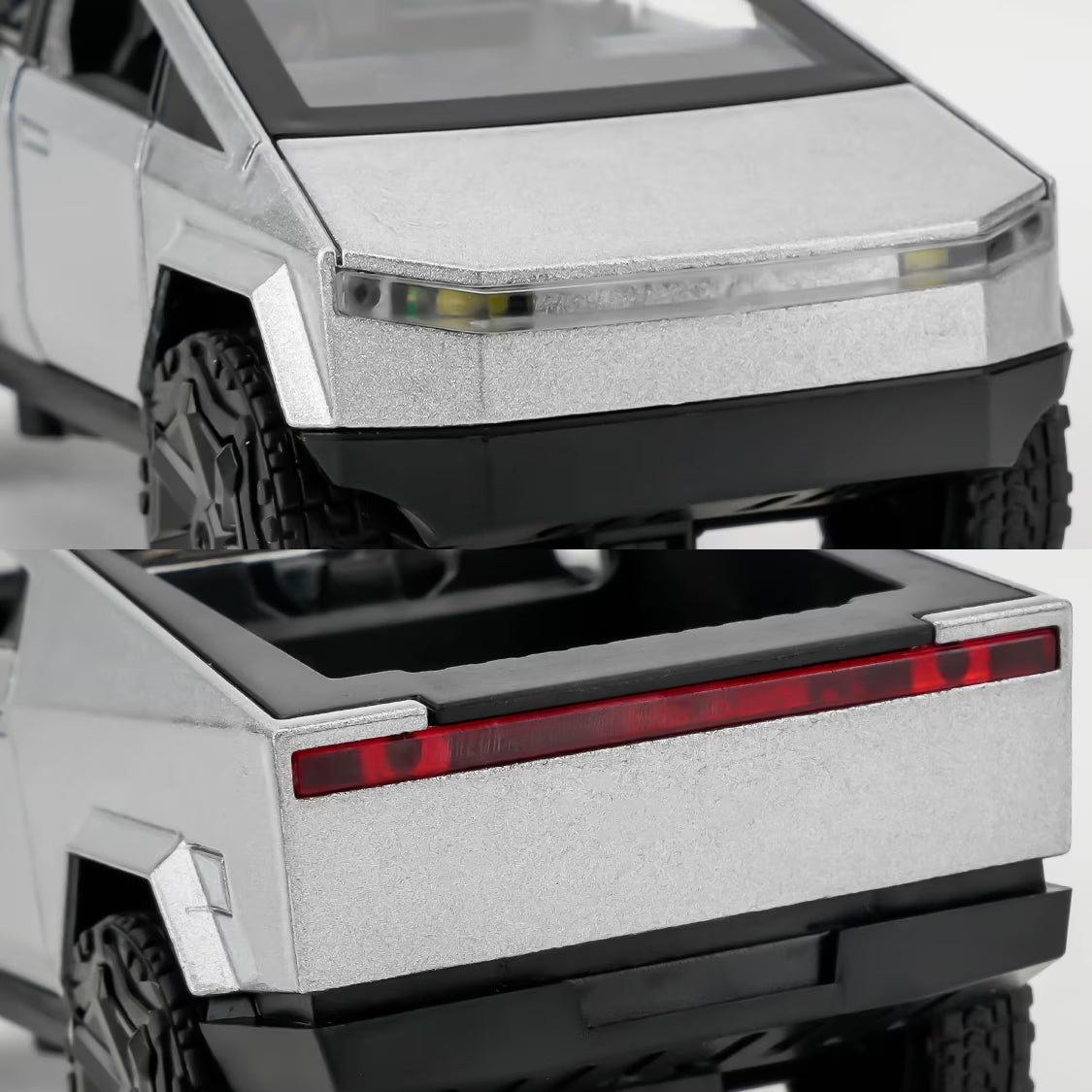 Silver 1:36 scale diecast Cybertruck pickup toy car by BYMRR Train Store, pull-back model for collectors and kids ages 3+
