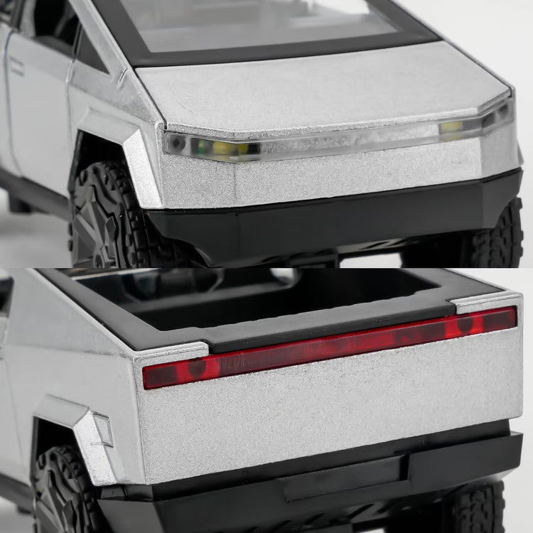 Silver 1:36 scale diecast Cybertruck pickup toy car by BYMRR Train Store, pull-back model for collectors and kids ages 3+