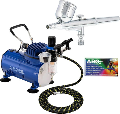 Master Airbrush G22 airbrush kit with compressor, dual-action gravity feed airbrush, 0.3mm tip, fluid cup, hose included