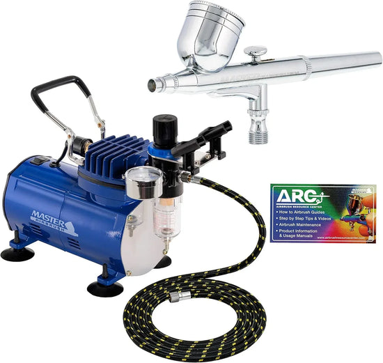 Master Airbrush G22 airbrush kit with compressor, dual-action gravity feed airbrush, 0.3mm tip, fluid cup, hose included