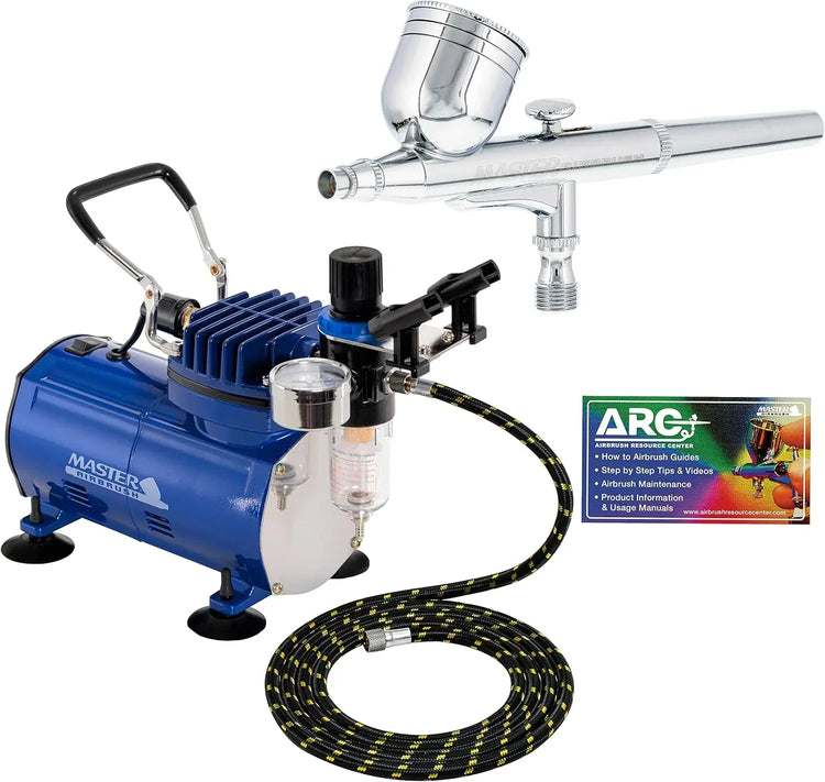 Master Airbrush G22 airbrush kit with compressor, dual-action gravity feed airbrush, 0.3mm tip, fluid cup, hose included