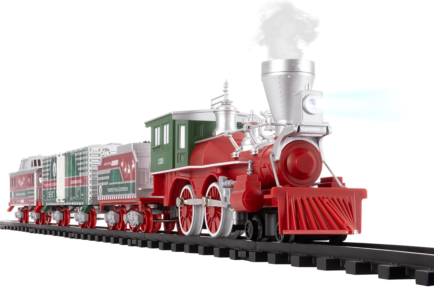 Lionel North Pole Express O Gauge Battery-Powered Toy Train Set with Remote Control, Locomotive, Cars, Track, Authentic Sounds, Lights, and Water Vapor Smoke Effects for Children Ages 4 and Up