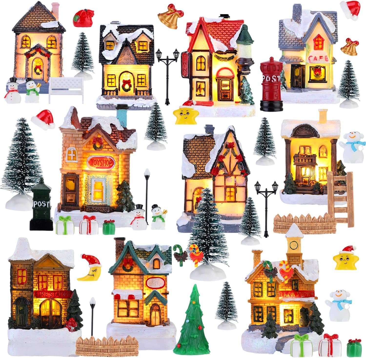 60-Piece LED Christmas Village Figurine Decor Set for Holiday Displays