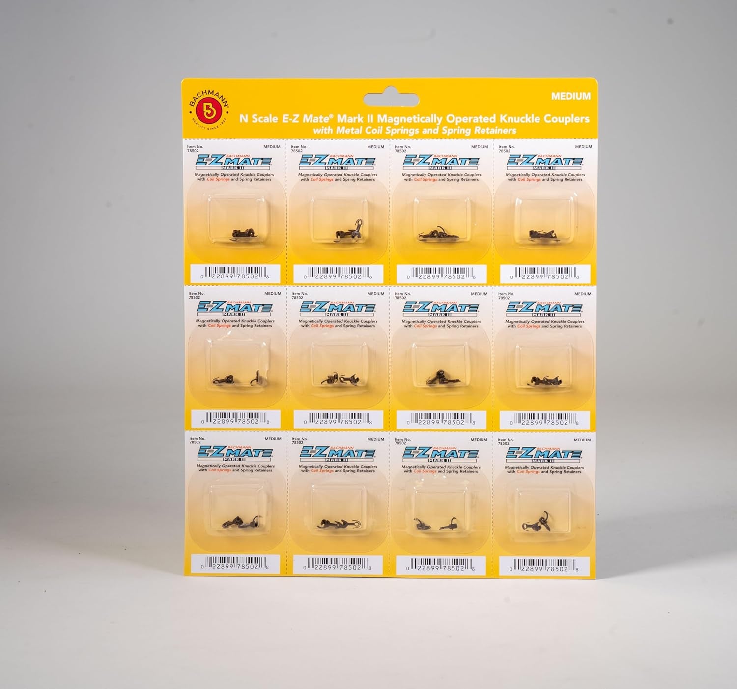 Bachmann Trains E-Z Mate Mark II Magnetic Knuckle Couplers with Metal Coil Spring - Medium (12 Pairs) - N Scale