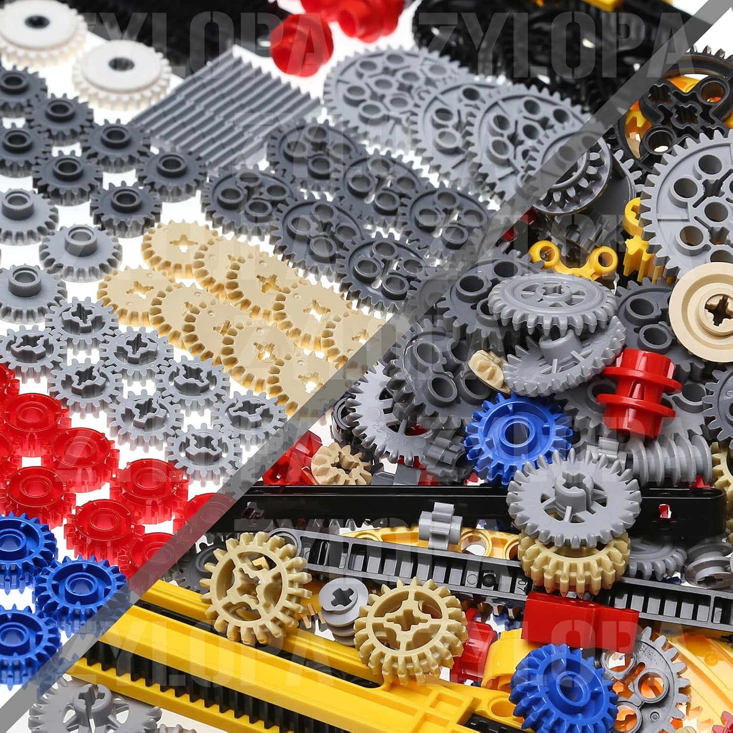 Zylopa 233-piece Technic gear set with gears and connectors for building custom LEGO MOCs and creative engineering projects.