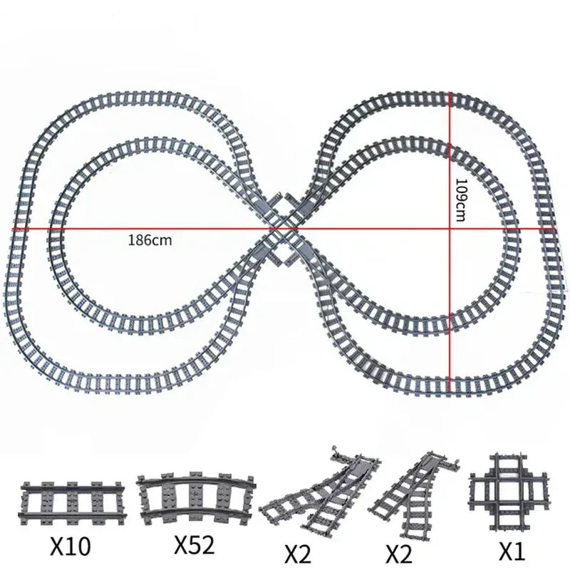 50-piece city train track rail set by BYMRR Train Store featuring straight rails and building blocks for kids&