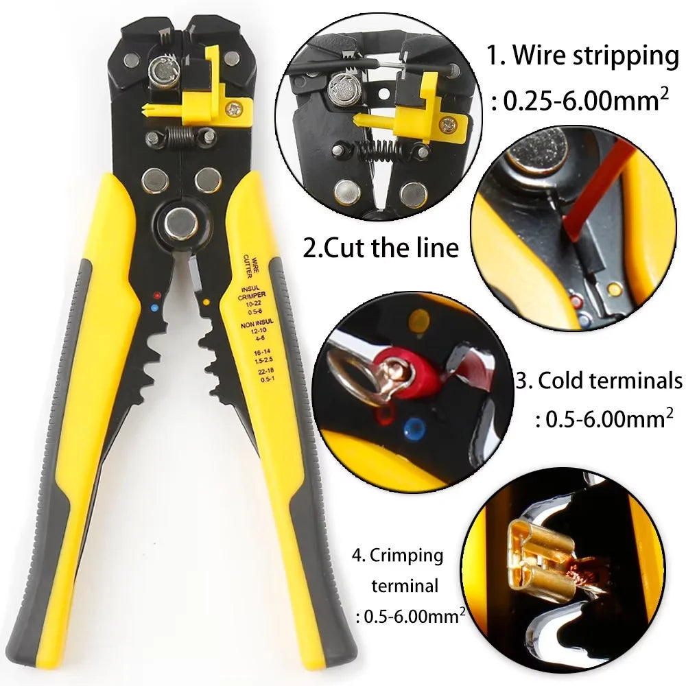 Self Adjusting Wire Stripper Cable Cutter Electricians Crimping Tool, 3 in 1 Heavy Duty Automatic Wire Stripping Cable Cutting Tools for Solid and Stranded 10-24 AWG, Multitool Pliers Electrician Rep