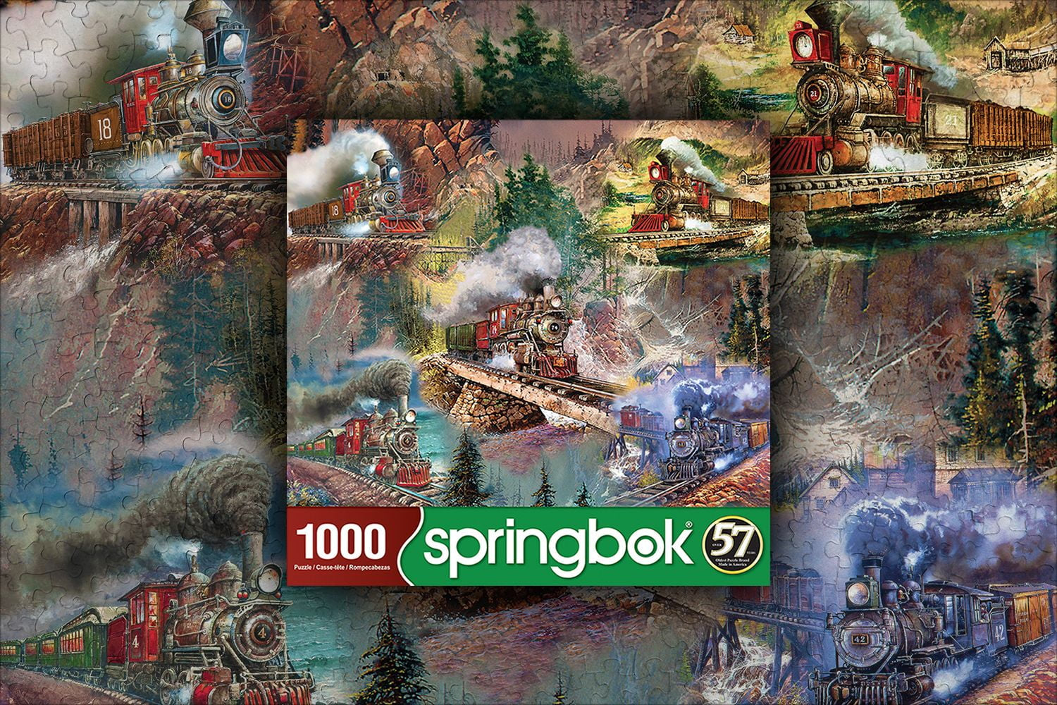Springbok Thrilling Trains - 1000 Piece Jigsaw Puzzle Adults - Unique Cut Pieces