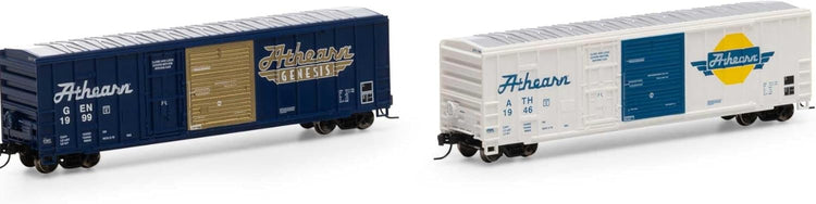 A detailed N scale Athearn FMC 50-foot box car 
