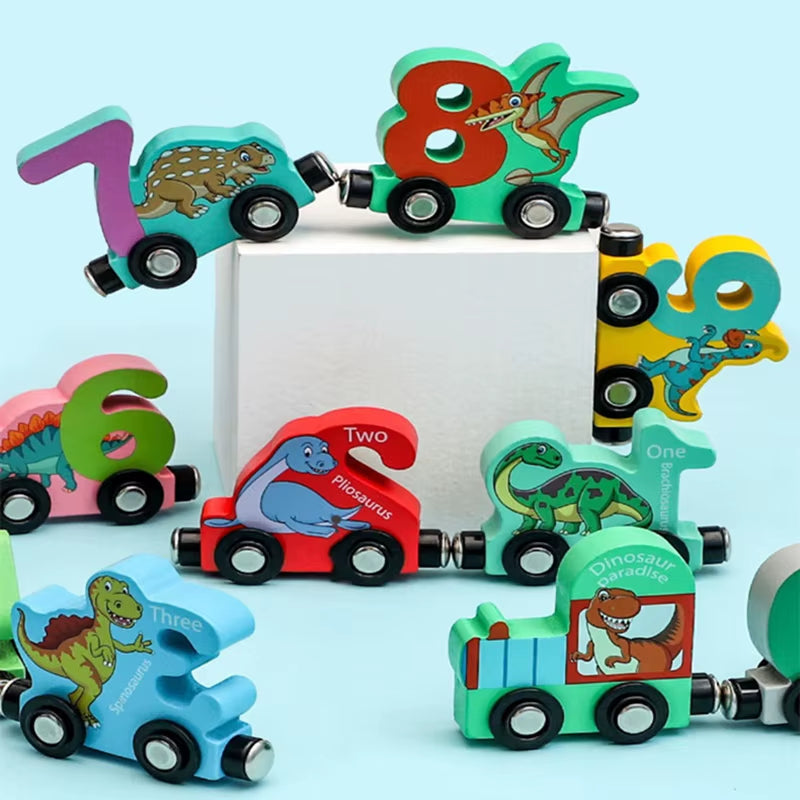 Engaging 11-Piece Magnetic Dinosaur Train Number Wooden Toy Set for Montessori Learning in Toddlers