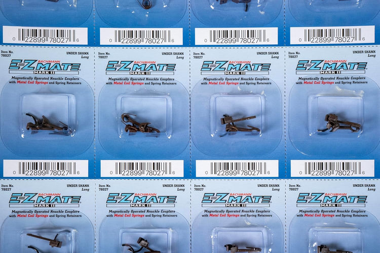 E-Z Mate Mark II Magnetic Knuckle Couplers with Metal Coil Spring - Long Under Shank (12 Pairs/Card) - HO Scale