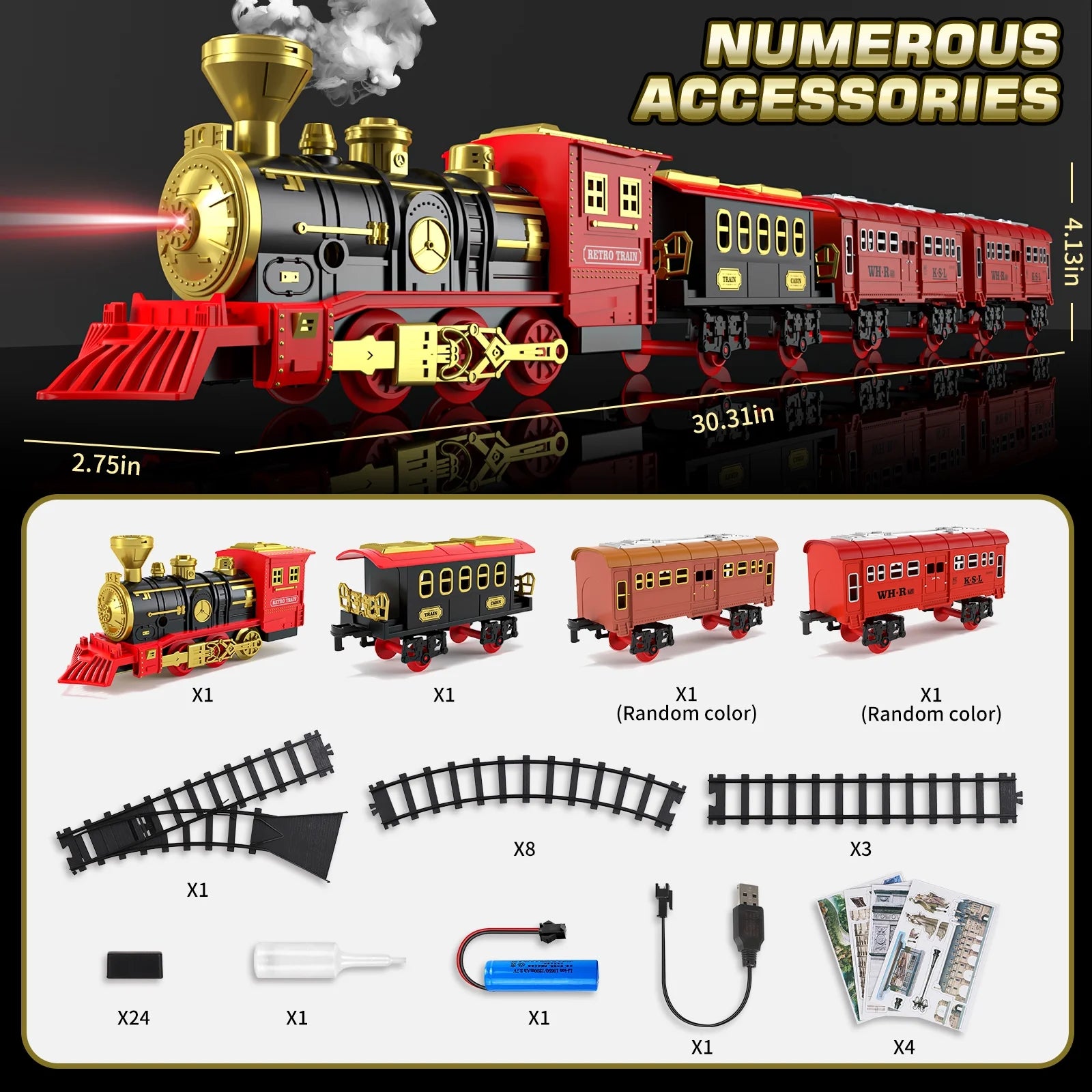 Ultimate Rechargeable Steam Train Set with Tracks, Lights, Sound & Smoke - The Perfect Gift for Kids Aged 2-8!