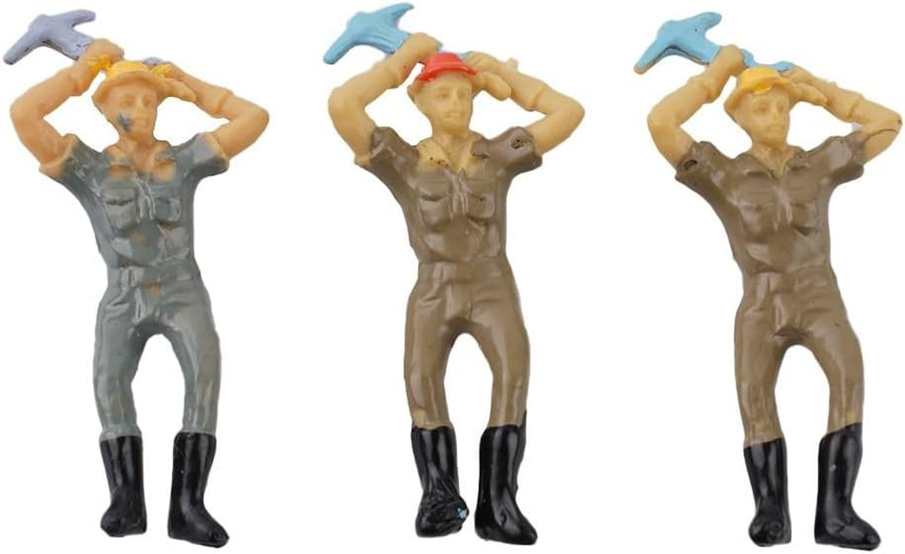 O scale 1:48 railway worker figures set by BYMRR Train Store, 12 painted plastic models in various poses for model train layouts.