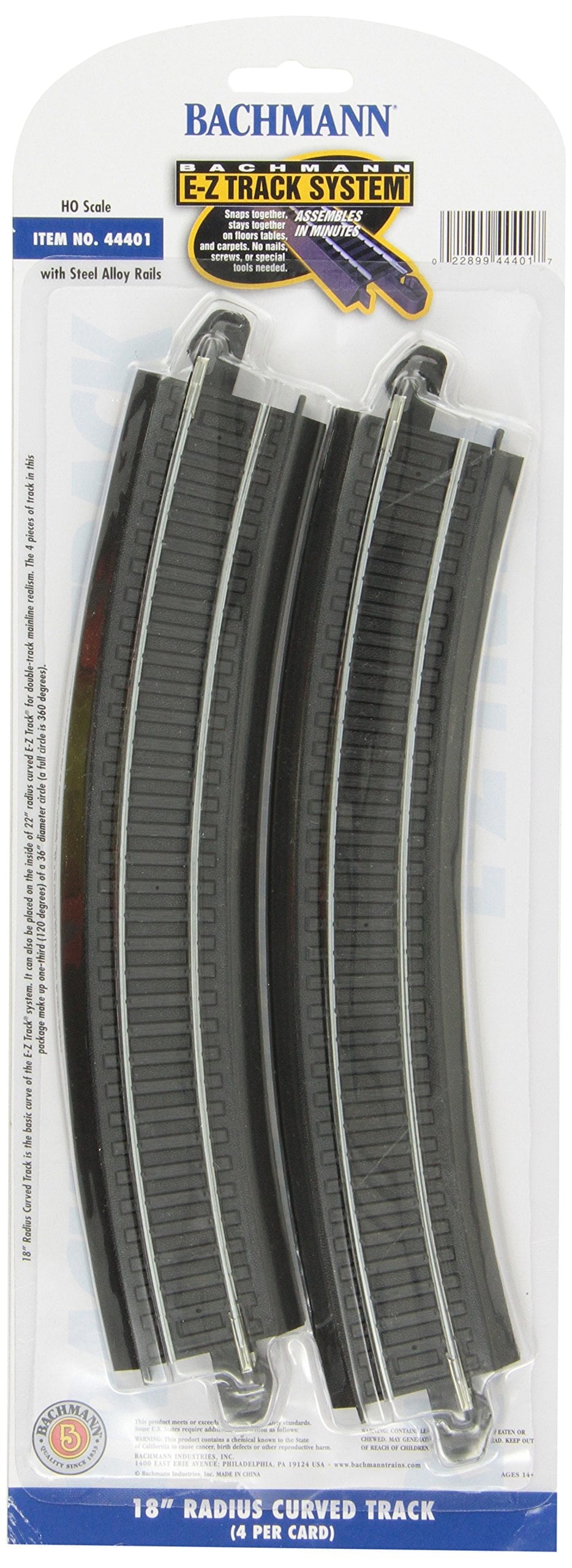 HO Scale 18" Radius Curve Track- 4 Pack